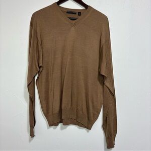 Cullen Men's V Neck 100% Silk Sweater Tan Camel Neutral XL Pullover